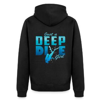 Tief Tauchen Freedive DeepDive - Unisex Premium Bio Zip Hoodie - Schwarz - Hinten - Nico (187cm)
