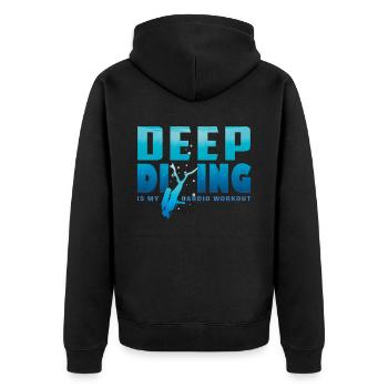 Tief Tauchen Freedive DeepDive - Unisex Premium Bio Zip Hoodie - Schwarz - Hinten - Nico (187cm)