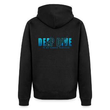 Tief Tauchen Freedive DeepDive - Unisex Premium Bio Zip Hoodie - Schwarz - Hinten - Nico (187cm)