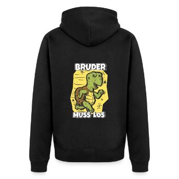 Bruder muss los - Unisex Premium Bio Zip Hoodie - Schwarz - Hinten - Nico (187cm)