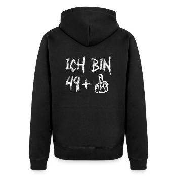 50. Geburtstag Ich Bin 49+ Provokantes - Unisex Premium Bio Zip Hoodie - Schwarz - Hinten - Nico (187cm)