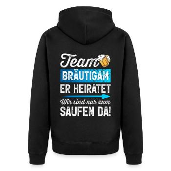 Junggesellenabschied T-Shirt Polterabend JGA Mann - Unisex Premium Bio Zip Hoodie - Schwarz - Hinten - Nico (187cm)