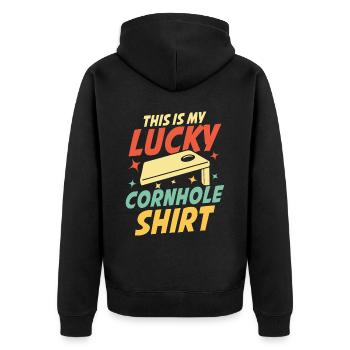 Cornhole Spiel Outdoor Bean Bag Sackloch für - Unisex Premium Bio Zip Hoodie - Schwarz - Hinten - Nico (187cm)