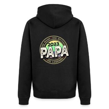 Werdender Papa 2023, Der Mann, Der Mythos, Die - Unisex Premium Bio Zip Hoodie - Schwarz - Hinten - Nico (187cm)