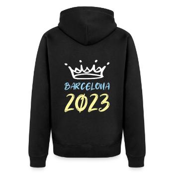 Barcelona 2023 - Unisex Premium Bio Zip Hoodie - Schwarz - Hinten - Nico (187cm)