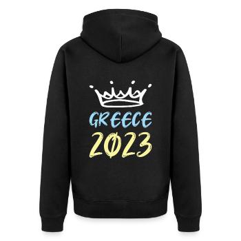 Greece 2023 - Unisex Premium Organic Zip Hoodie - black - Back - Nico (187cm)