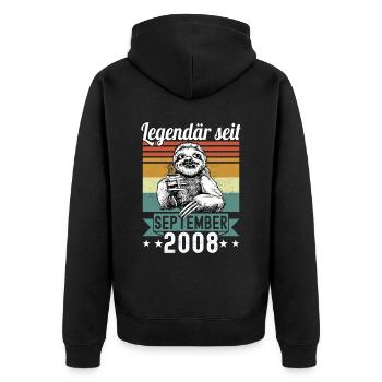 Faultier Legendär seit September 2008 Geburtstag - Unisex Premium Bio Zip Hoodie - Schwarz - Hinten - Nico (187cm)