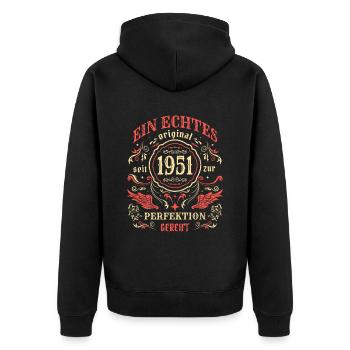1951 Ein echtes Original seit 1951 - Unisex Premium Bio Zip Hoodie - Schwarz - Hinten - Nico (187cm)