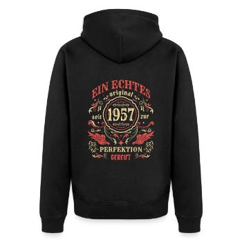1957 Ein echtes Original seit 1957 - Unisex Premium Bio Zip Hoodie - Schwarz - Hinten - Nico (187cm)