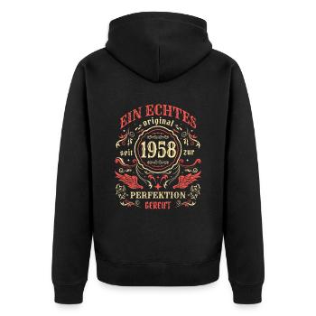 1958 Ein echtes Original seit 1958 - Unisex Premium Bio Zip Hoodie - Schwarz - Hinten - Nico (187cm)