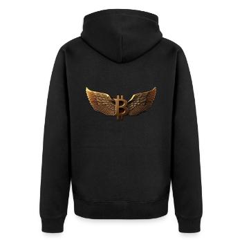 Bitcoin Design für BTC Fans - Unisex Premium Bio Zip Hoodie - Schwarz - Hinten - Nico (187cm)