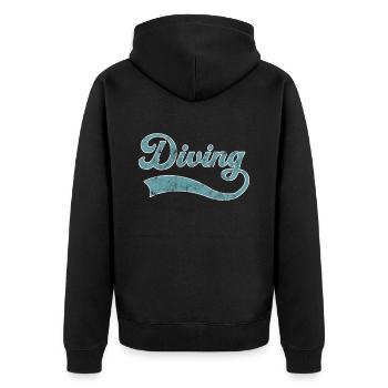 Tauchen Schriftzug - Unisex Premium Bio Zip Hoodie - Schwarz - Hinten - Nico (187cm)