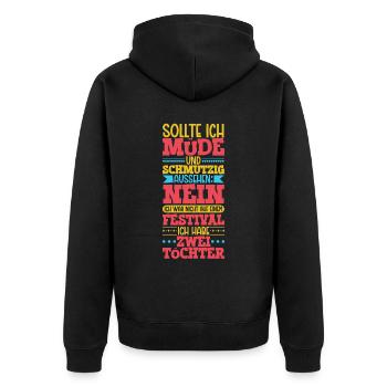 Müde und schmutzig - zwei Töchter - Unisex Premium Bio Zip Hoodie - Schwarz - Hinten - Nico (187cm)