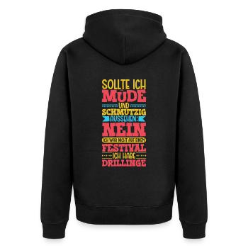 Müde und schmutzig - Drillinge - Unisex Premium Bio Zip Hoodie - Schwarz - Hinten - Nico (187cm)