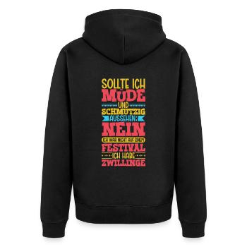 Müde und schmutzig - Zwillinge - Unisex Premium Bio Zip Hoodie - Schwarz - Hinten - Nico (187cm)