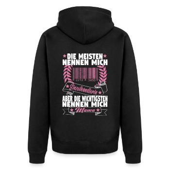Verkäuferin Muttertag Einzelhandel Verkäufer - Unisex Premium Bio Zip Hoodie - Schwarz - Hinten - Nico (187cm)