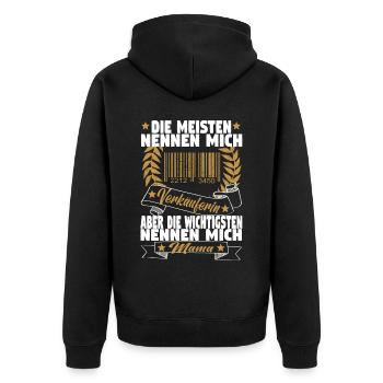 Verkäuferin Muttertag Einzelhandel Verkäufer - Unisex Premium Bio Zip Hoodie - Schwarz - Hinten - Nico (187cm)