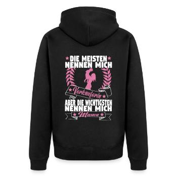 Verkäuferin Muttertag Einzelhandel Verkäufer - Unisex Premium Bio Zip Hoodie - Schwarz - Hinten - Nico (187cm)