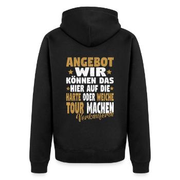 Verkäufer Vatertag Einzelhandel Einzelhändler Papa - Unisex Premium Bio Zip Hoodie - Schwarz - Hinten - Nico (187cm)