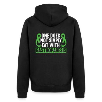 Man isst nicht einfach mit Gastroparese - Unisex Premium Bio Zip Hoodie - Schwarz - Hinten - Nico (187cm)