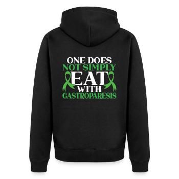 Man isst nicht einfach mit Gastroparese - Unisex Premium Bio Zip Hoodie - Schwarz - Hinten - Nico (187cm)