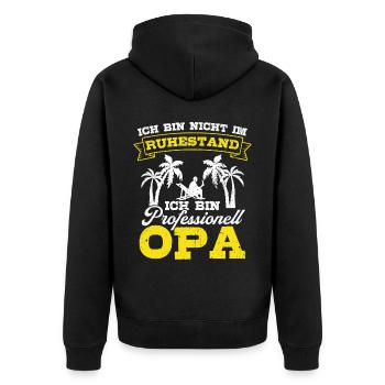 Ich bin nicht im Ruhestand ich bin professioneller - Unisex Premium Bio Zip Hoodie - Schwarz - Hinten - Nico (187cm)