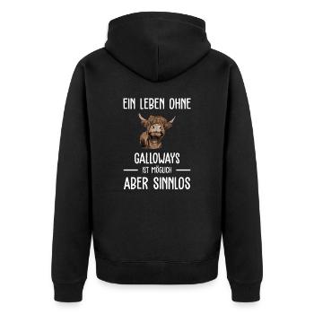 Galloway Rind I Schottland Rinderzucht Geschenk - Unisex Premium Bio Zip Hoodie - Schwarz - Hinten - Nico (187cm)
