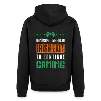 Irish Exit To Continue Gaming Saint Patrick's Day - Unisex Premium Bio Zip Hoodie - Schwarz - Hinten - Nico (187cm)