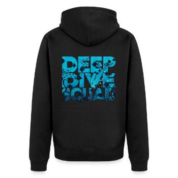 Tief Tauchen Freedive DeepDive - Unisex Premium Bio Zip Hoodie - Schwarz - Hinten - Nico (187cm)