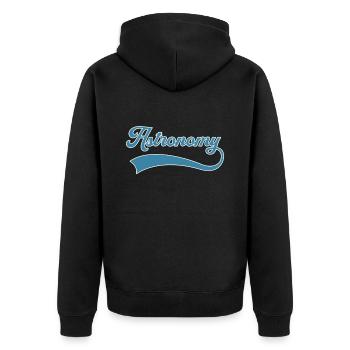 Astronomie Schriftzug - Unisex Premium Bio Zip Hoodie - Schwarz - Hinten - Nico (187cm)