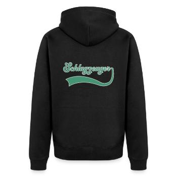 Schlagzeuger Schriftzug - Unisex Premium Bio Zip Hoodie - Schwarz - Hinten - Nico (187cm)