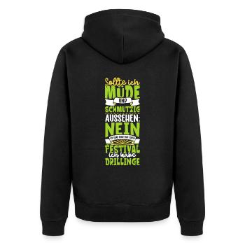 Müde und schmutzig - Drillinge - Unisex Premium Bio Zip Hoodie - Schwarz - Hinten - Nico (187cm)