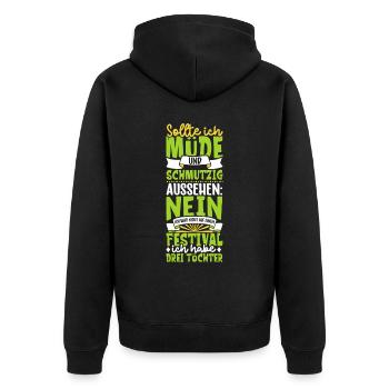 Müde und schmutzig - drei Töchter - Unisex Premium Bio Zip Hoodie - Schwarz - Hinten - Nico (187cm)