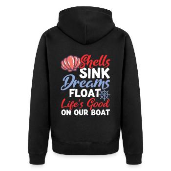 Urlaub Boot Muschel See Meer Kapitän - Unisex Premium Bio Zip Hoodie - Schwarz - Hinten - Nico (187cm)
