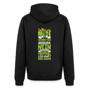 Müde und schmutzig - drei Söhne - Unisex Premium Bio Zip Hoodie - Schwarz - Hinten - Nico (187cm)