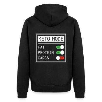 Keto Mode Gesundes Essen - Unisex Premium Bio Zip Hoodie - Schwarz - Hinten - Nico (187cm)