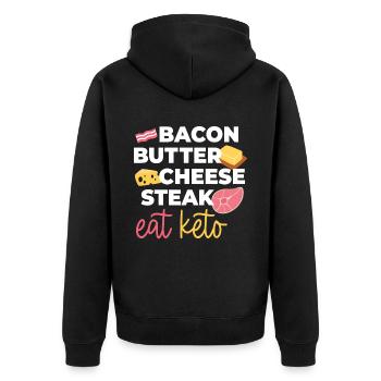 Eat Keto Gesundes Essen - Unisex Premium Bio Zip Hoodie - Schwarz - Hinten - Nico (187cm)