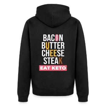 Eat Keto Gesundes Essen - Unisex Premium Bio Zip Hoodie - Schwarz - Hinten - Nico (187cm)