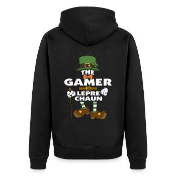 The Gamer Leprechaun St Patrick's Day - Unisex Premium Organic Zip Hoodie - black - Back - Nico (187cm)