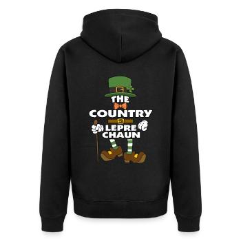 The Country Leprechaun St Patrick's Day - Unisex Premium Organic Zip Hoodie - black - Back - Nico (187cm)