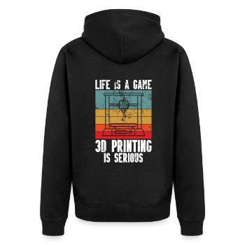 3D-Drucker-Liebhaber, Der Filament Nerdy Druckt - Unisex Premium Bio Zip Hoodie - Schwarz - Hinten - Nico (187cm)