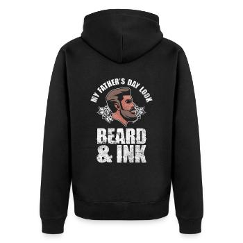 Mon look de fête des pères barbe et encre - Tatouage de fête des pères - Veste à capuche bio Premium Unisexe - noir - Dos - Nico (187cm)