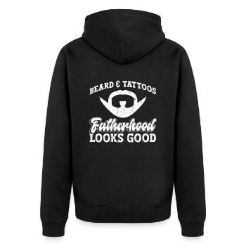 Bart & Tattoos, Vaterschaft sieht gut aus - Tattoo - Unisex Premium Bio Zip Hoodie - Schwarz - Hinten - Nico (187cm)