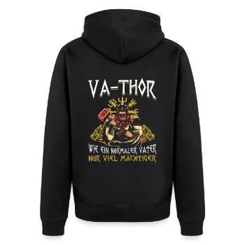 Herren Vathor - Vatertag Vatertagsgeschenk Viking - Unisex Premium Bio Zip Hoodie - Schwarz - Hinten - Nico (187cm)