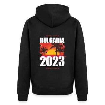 Bulgaria 2023 - Unisex Premium Organic Zip Hoodie - black - Back - Nico (187cm)