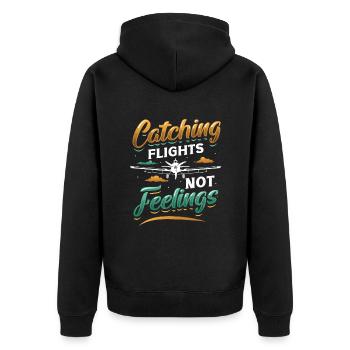 Flying instead of feeling, travel-addicted flyer - Unisex Premium Organic Zip Hoodie - black - Back - Nico (187cm)