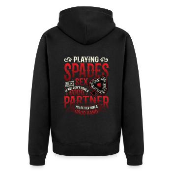 Pik-karten Spielen - Unisex Premium Bio Zip Hoodie - Schwarz - Hinten - Nico (187cm)