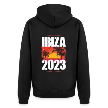 Ibiza 2023 - Unisex Premium Bio Zip Hoodie - Schwarz - Hinten - Nico (187cm)