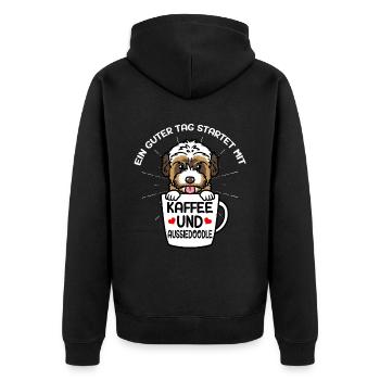 Kaffee Und Aussiedoodle Hund - Unisex Premium Bio Zip Hoodie - Schwarz - Hinten - Nico (187cm)