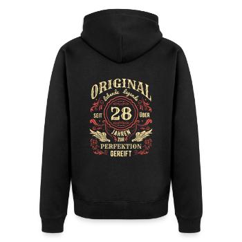 Original Lebende Legende Seit Über 28 Jahren - Unisex Premium Bio Zip Hoodie - Schwarz - Hinten - Nico (187cm)